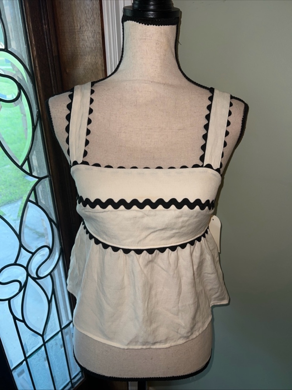 Trixxi Cream Smocked Tank Top with Branded Tag
